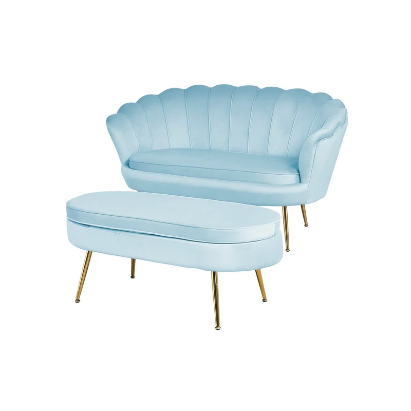 Ovaler Sitzpouf Samtoptik Hellgrau/Gold – 99 cm