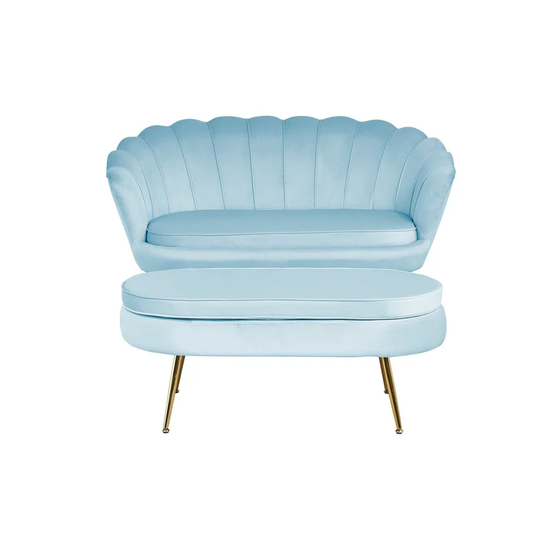 Ovaler Sitzpouf Samtoptik Hellgrau/Gold – 99 cm