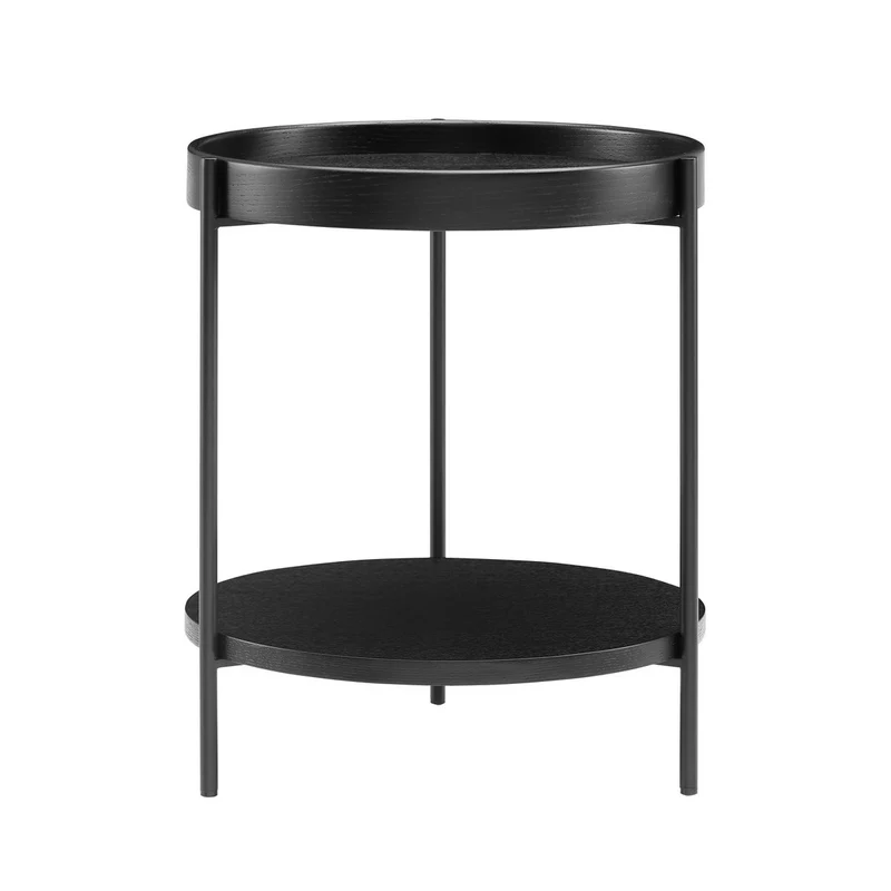 Beistelltisch Eschenfurnier Schwarz, 2 Ablagen – Ø 44 cm