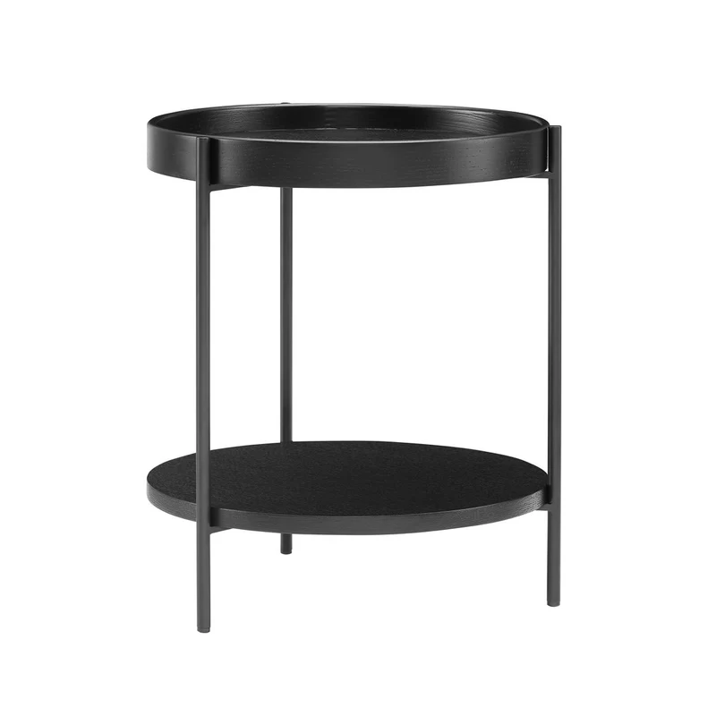 Beistelltisch Eschenfurnier Schwarz, 2 Ablagen – Ø 44 cm