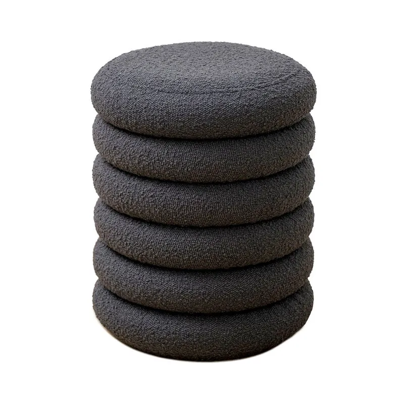 Bouclé-Sitzhocker mit Stauraum, Anthrazit – Ø 38 cm