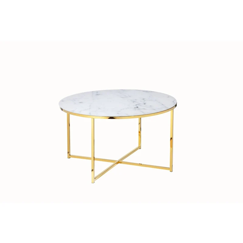 Glas-Couchtisch in Marmoroptik, Weiß/Gold – Ø 80 cm
