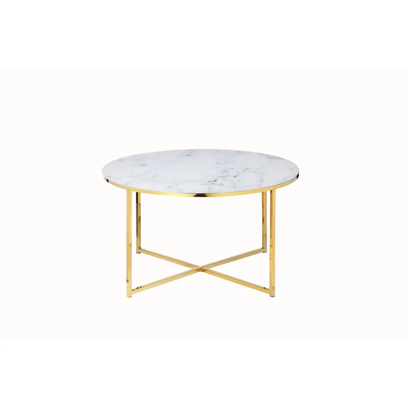 Glas-Couchtisch in Marmoroptik, Weiß/Gold – Ø 80 cm