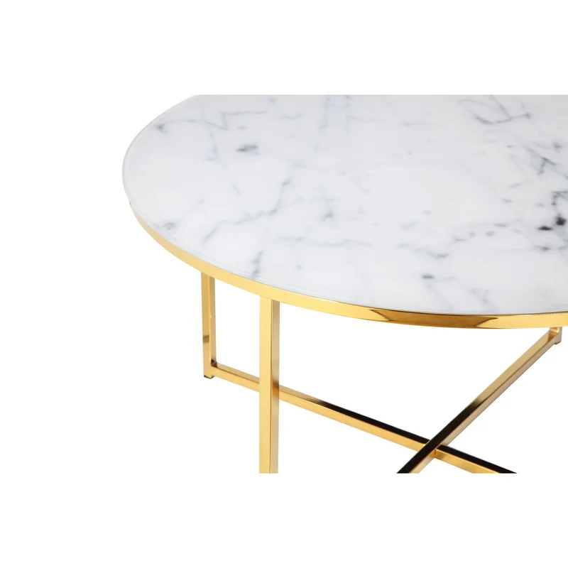 Glas-Couchtisch in Marmoroptik, Weiß/Gold – Ø 80 cm
