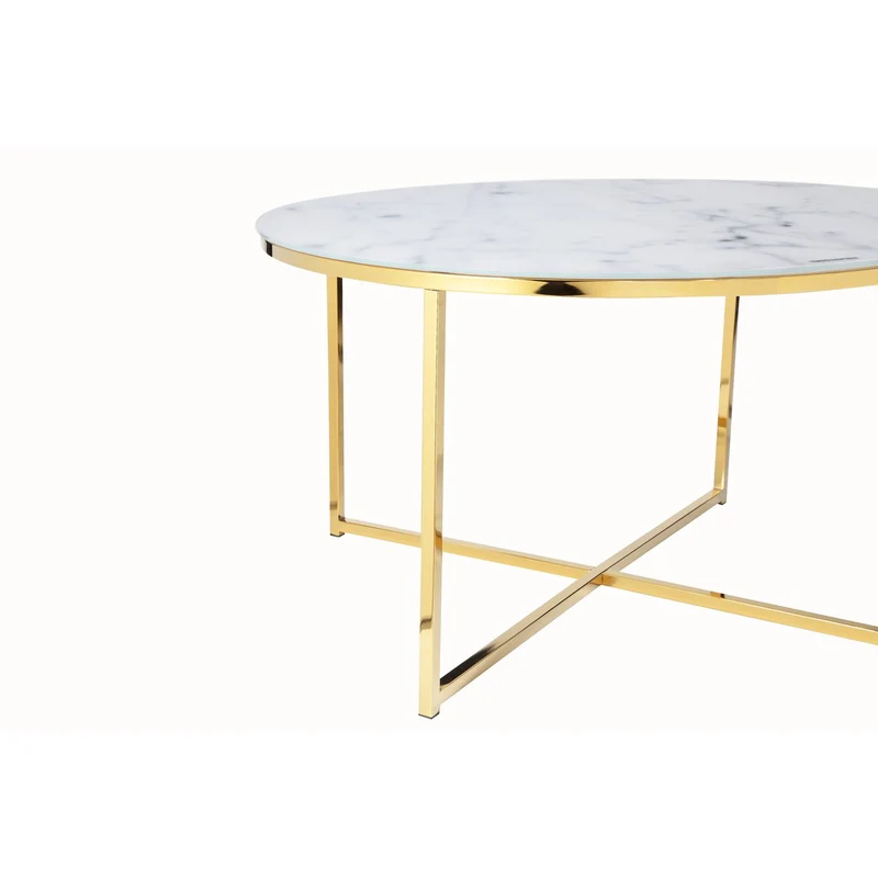 Glas-Couchtisch in Marmoroptik, Weiß/Gold – Ø 80 cm
