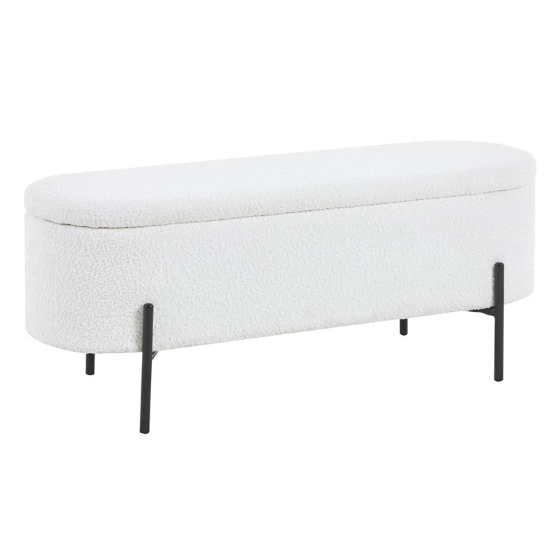 Bettbank mit Stauraum und Bouclé – Weiß, 110 cm