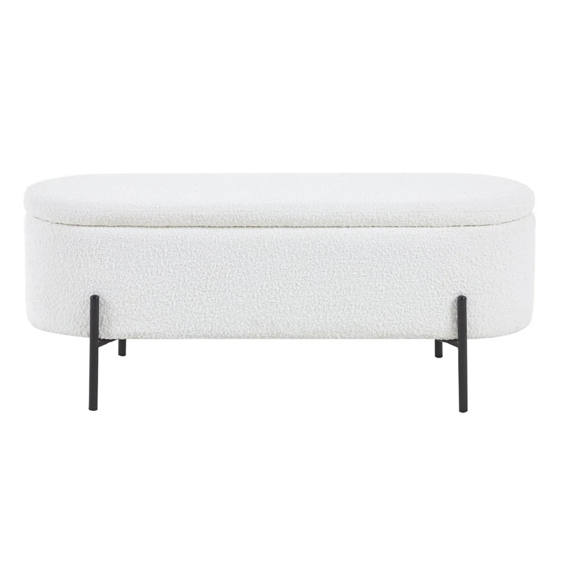 Bettbank mit Stauraum und Bouclé – Weiß, 110 cm