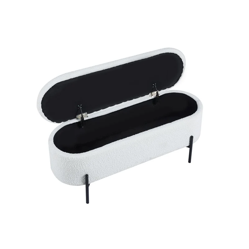Bettbank mit Stauraum und Bouclé – Weiß, 110 cm
