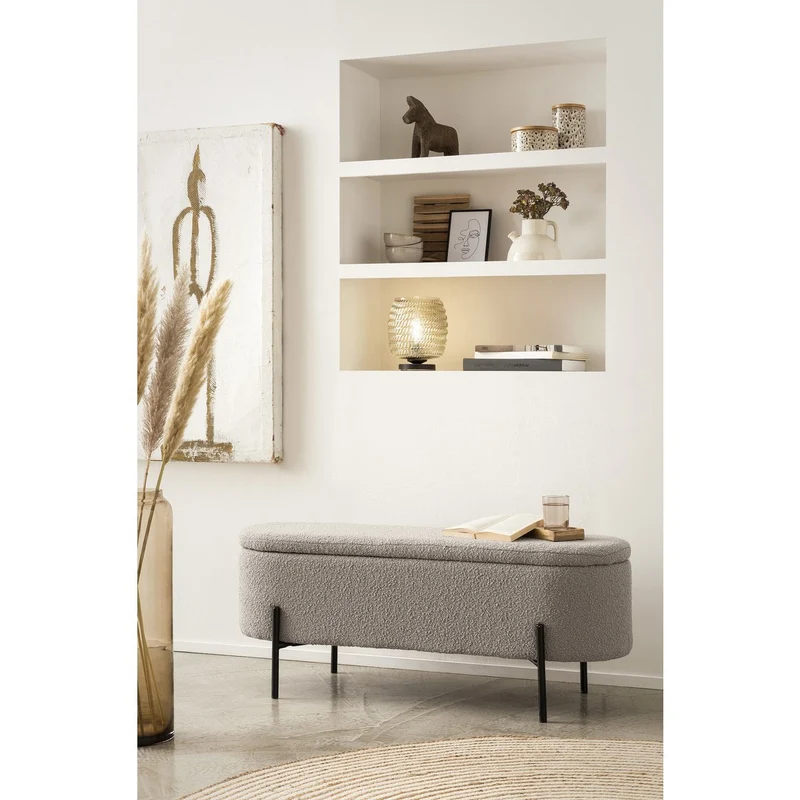 Bettbank mit Stauraum und Bouclé – Taupe, 110 cm
