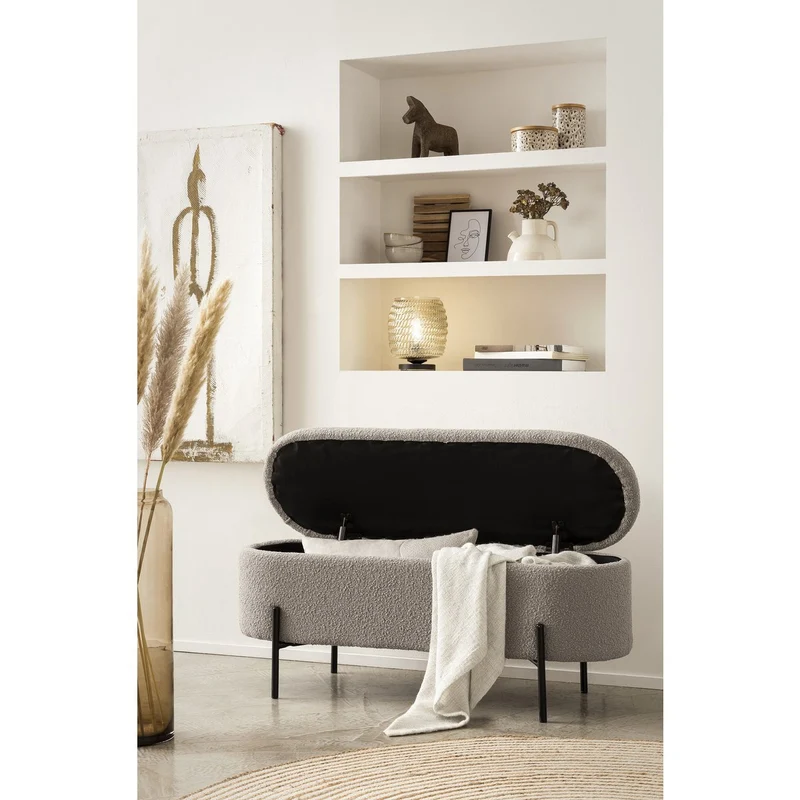 Bettbank mit Stauraum und Bouclé – Taupe, 110 cm