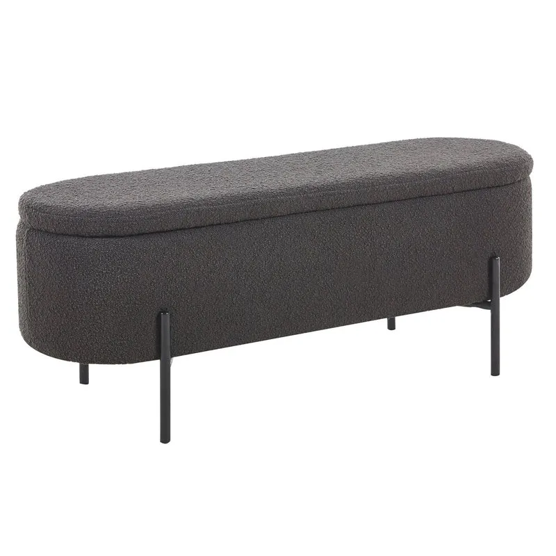 Bettbank mit Stauraum und Bouclé – Anthrazit, 110 cm
