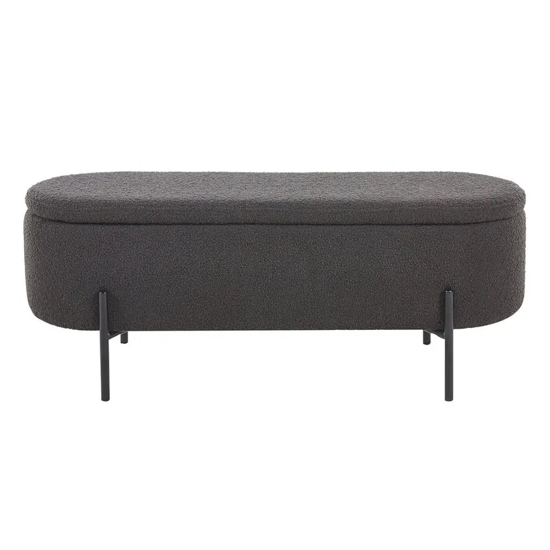 Bettbank mit Stauraum und Bouclé – Anthrazit, 110 cm