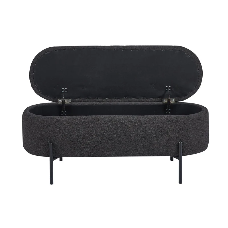Bettbank mit Stauraum und Bouclé – Anthrazit, 110 cm