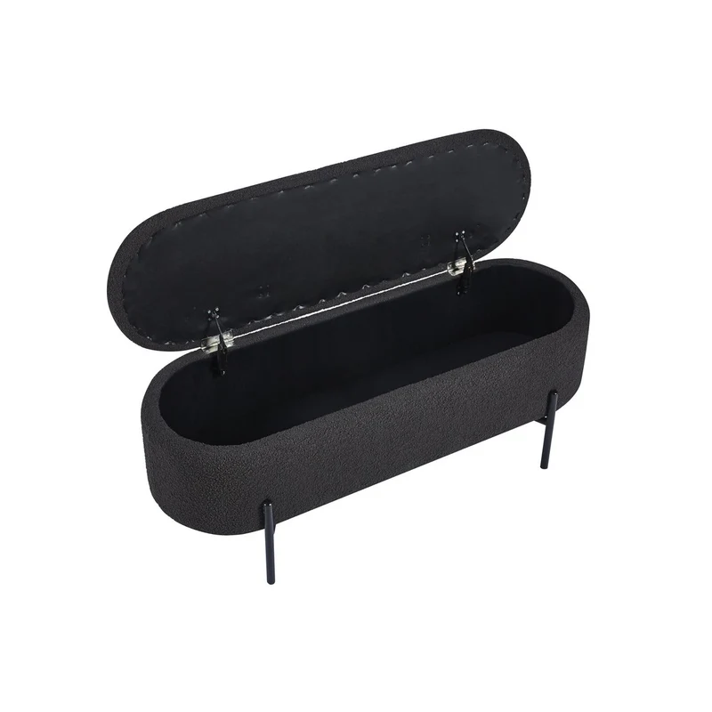 Bettbank mit Stauraum und Bouclé – Anthrazit, 110 cm