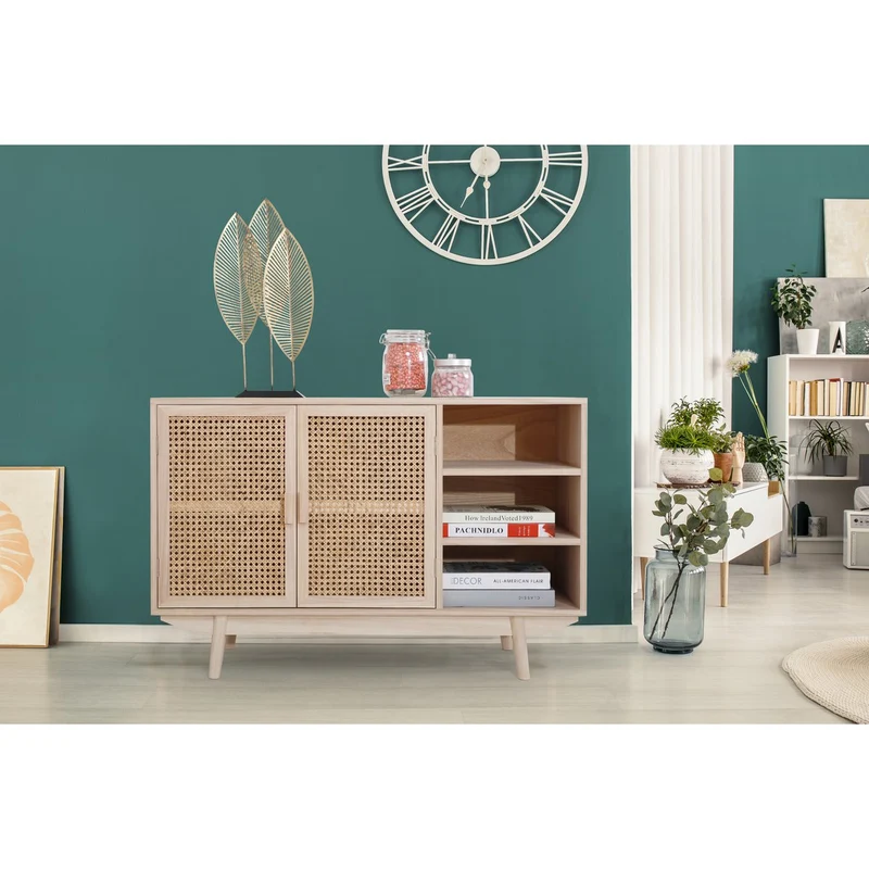 Sideboard mit Rattanfront – Natur, 100 cm