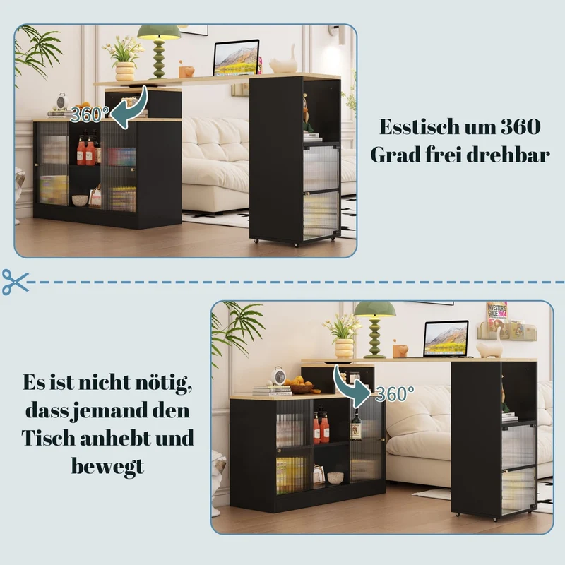 Ausziehbarer Bartisch mit Stauraum, schwarz