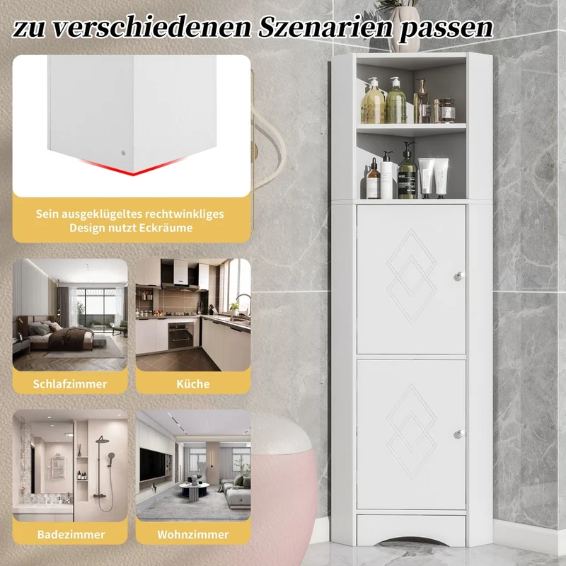 Eck-Badschrank mit zwei Ablagefächern und verstellbarem Einlegeboden