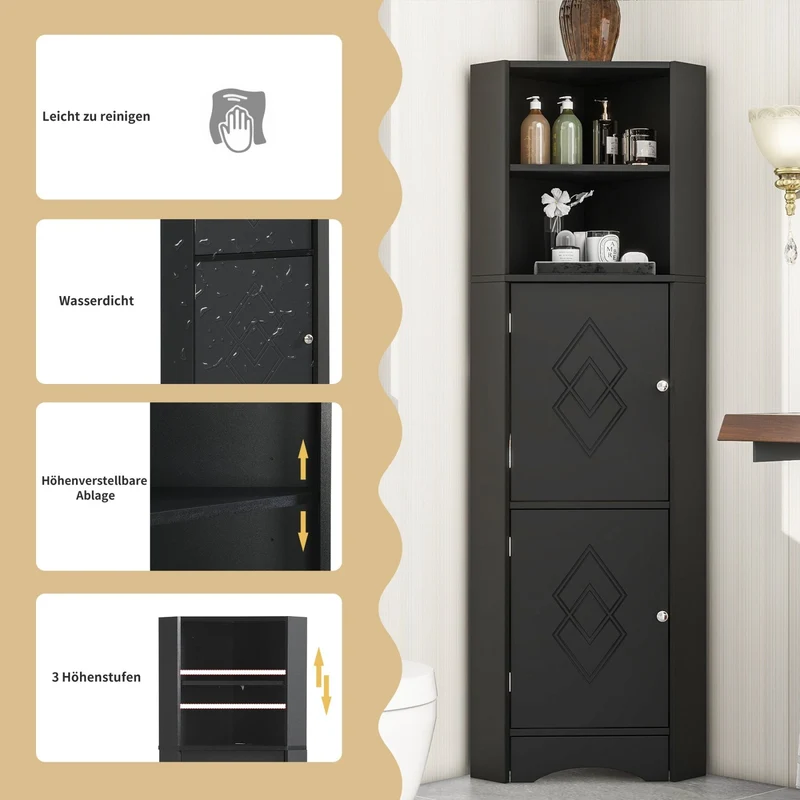 Eck-Badschrank mit zwei Ablagefächern und verstellbarem Einlegeboden
