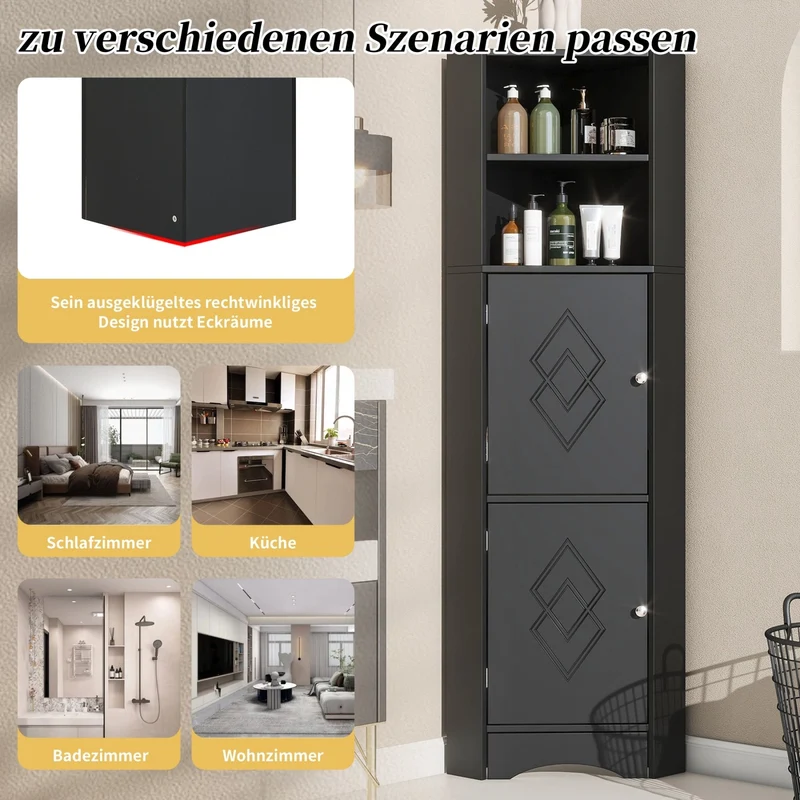 Eck-Badschrank mit zwei Ablagefächern und verstellbarem Einlegeboden
