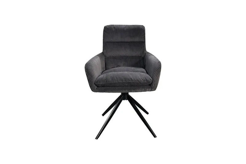 Esszimmerstuhl 2er Set PURA / Grob-Cord dunkelgrau oder off-white / Gestell Metall schwarz matt / Sitzschale 360° drehbar / B 58, H 74, T 60 cm