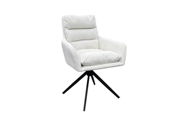 Esszimmerstuhl 2er Set PURA / Grob-Cord dunkelgrau oder off-white / Gestell Metall schwarz matt / Sitzschale 360° drehbar / B 58, H 74, T 60 cm