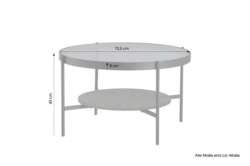 Couchtisch OHIO / Tischplatte Rauchglas grau / Ablageboden MDF Echtholzfurnier schwarz / Gestell Metall schwarz / D 73,5, H 42,5 cm