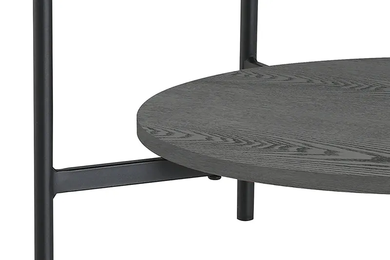 Couchtisch OHIO / Tischplatte Rauchglas grau / Ablageboden MDF Echtholzfurnier schwarz / Gestell Metall schwarz / D 73,5, H 42,5 cm