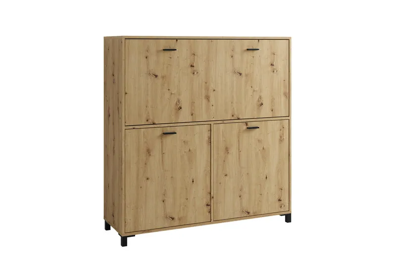 Sekretär MONTANA / Sekretär matt weiß oder Artisan Eiche (Eiche-Optik) / Office-Schrank mit 1 Klappe und 2 Türen / schwarze Griffe / B 120, H 127, T 40 cm