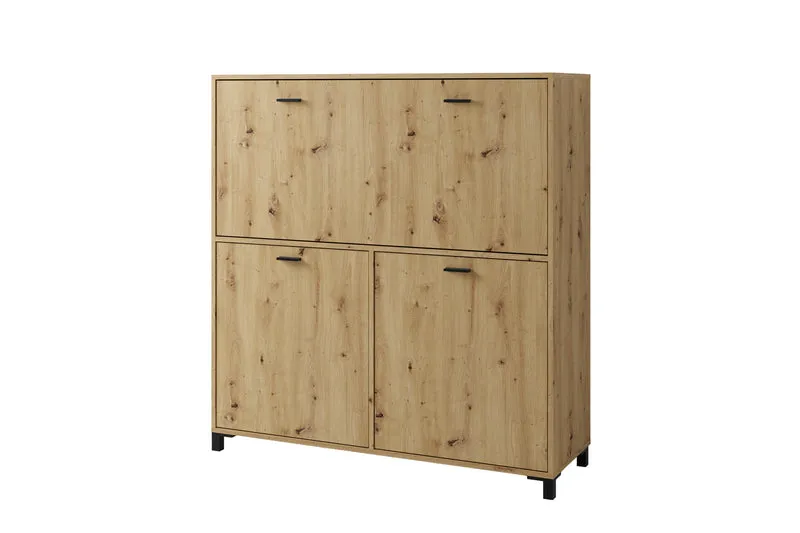Sekretär MONTANA / Sekretär matt weiß oder Artisan Eiche (Eiche-Optik) / Office-Schrank mit 1 Klappe und 2 Türen / schwarze Griffe / B 120, H 127, T 40 cm