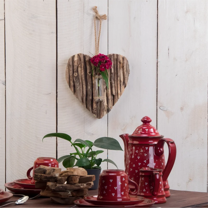 HERZ MIT REAGENZGLAS "FLOR" | Treibholz, 22cm | Hängedeko mit Vase