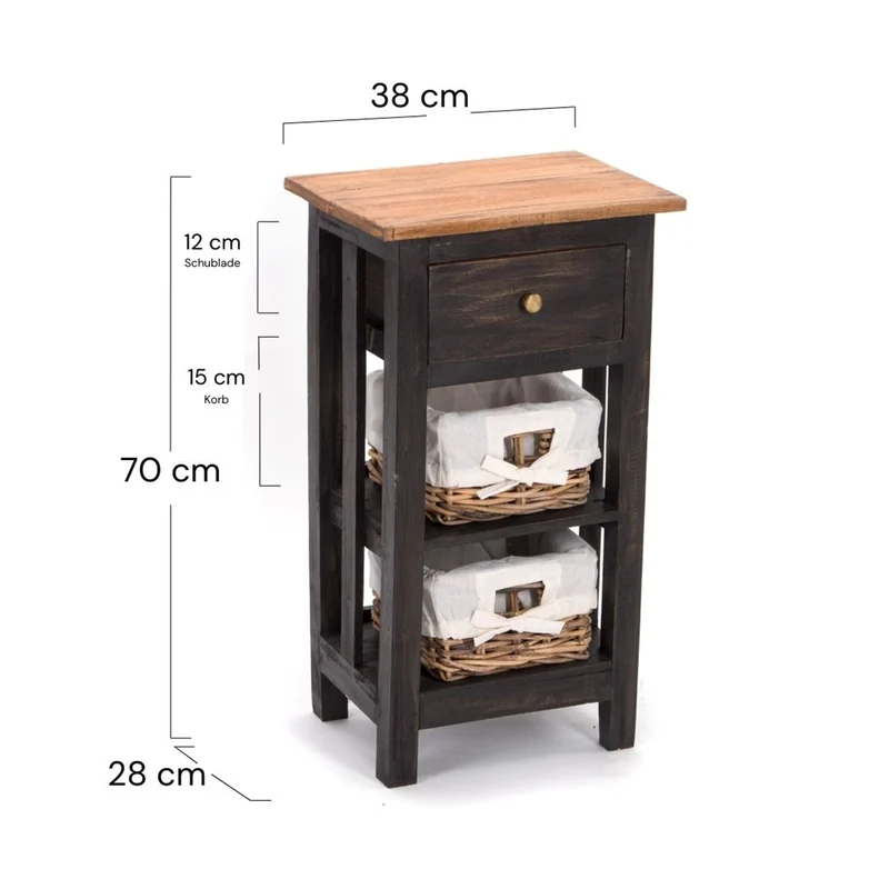 TELEFONTISCH "RATTAN 70" | 70x38x28cm (HxBxT), Mahagoni | Farbe: 04 schwarz-natur