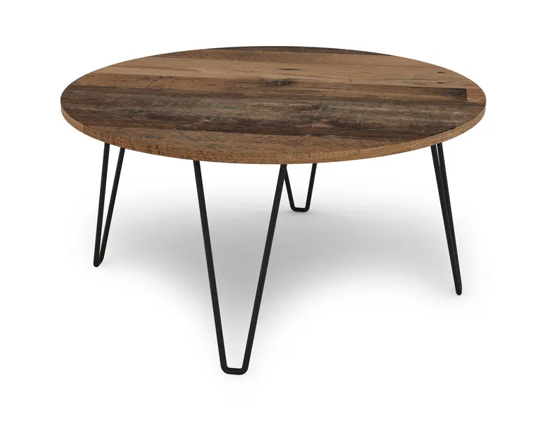 Couchtisch FLAIR / Melamin Artisan Eiche (Eiche-Optik) oder Old Wood (Altholz-Optik), Metall schwarz / D 80, H 40 cm