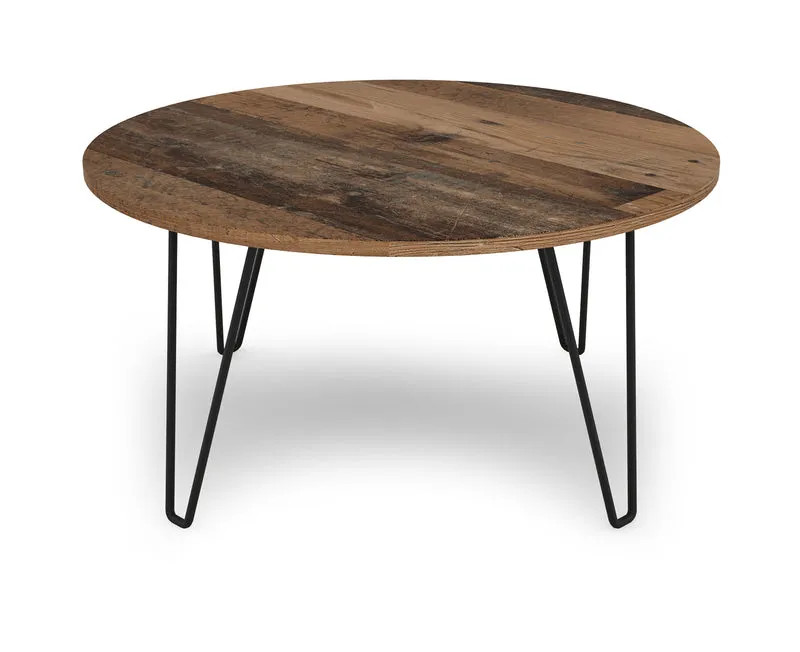 Couchtisch FLAIR / Melamin Artisan Eiche (Eiche-Optik) oder Old Wood (Altholz-Optik), Metall schwarz / D 80, H 40 cm