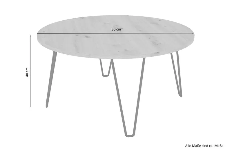 Couchtisch FLAIR / Melamin Artisan Eiche (Eiche-Optik) oder Old Wood (Altholz-Optik), Metall schwarz / D 80, H 40 cm