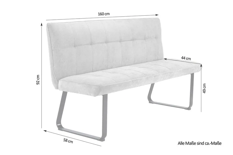 Bank Talea / Moderne Sitzbank mit einem Webstoff-Bezug in dunkelgrau oder hellgrau / Metall Gestell schwarz pulverbeschichtet / Bank mit Rückenlehne / B 140 oder 160, H 92, T 59 cm
