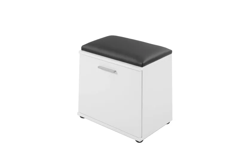 Sitzbank JAKOB / Hocker in Artisan Eiche (Eiche-Optik), schwarz oder Old Wood (Altholz-Optik) mit schwarzem Kunstleder Sitzkissen / Schuhschrank mit Tür / zwei Fächer / Garderoben-Kommode / Schuh-Bank / B 48,5 H 49, T 30 cm