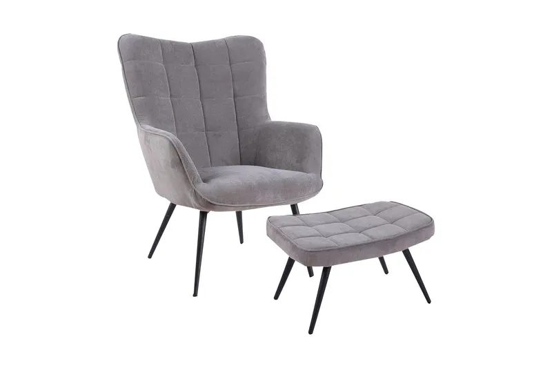 Hocker Uta / Cord grau, Samt schwarz, Webstoff dunkelgrau, Samt dunkelgrün, Webstoff sandfarben / Gestell schwarz pulverbeschichtet / Fuß-Ablage / Sitzhocker / B 60, H 39, T 41 cm