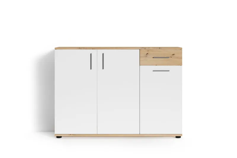 Kommode JAKOB / 3-trg. mit 1 Schubkasten / in Artisan Eiche (Eiche-Optik), weiß oder Old Wood (Altholz-Optik) / Sideboard / B 110, H 83,5, T35,5 cm