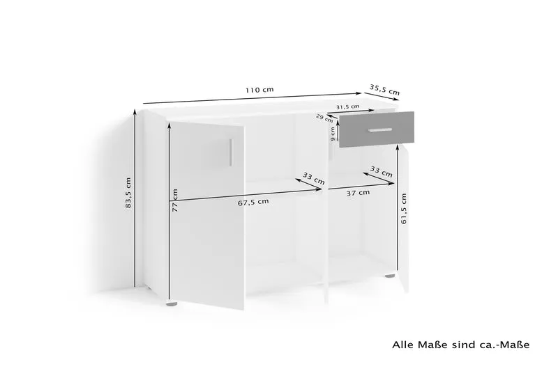 Kommode JAKOB / 3-trg. mit 1 Schubkasten / in Artisan Eiche (Eiche-Optik), weiß oder Old Wood (Altholz-Optik) / Sideboard / B 110, H 83,5, T35,5 cm