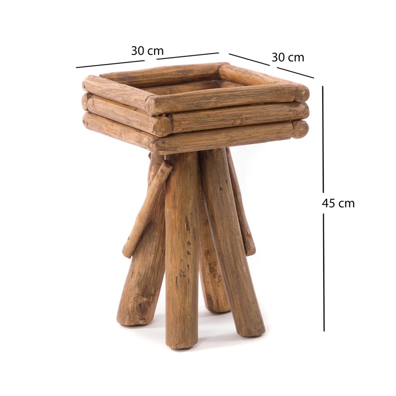 BLUMENHOCKER "TWIST" | Teak | rustikaler Holzhocker | Größe: groß