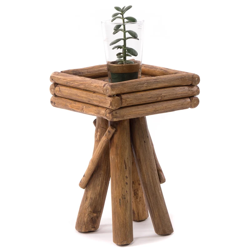 BLUMENHOCKER "TWIST" | Teak | rustikaler Holzhocker | Größe: groß