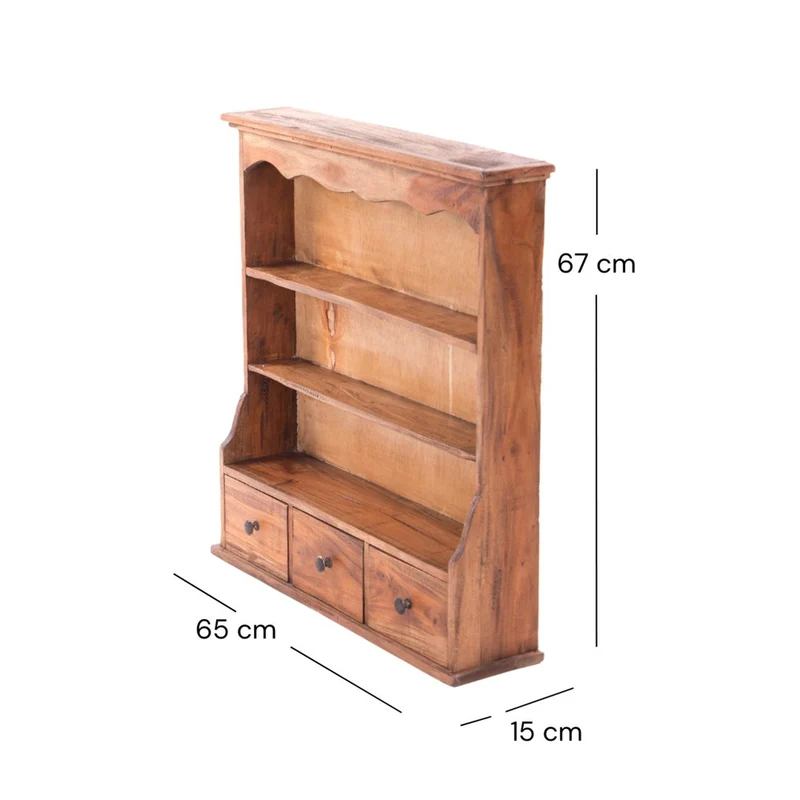 WANDREGAL "NELIA" | Mahagoni Holz, 62 cm | Küchenregal mit Schubladen