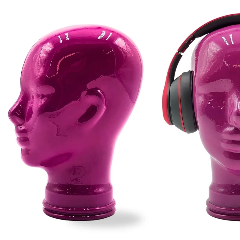 Glas KOPFHÖRERSTÄNDER voll Glanz + matt | 29cm Glaskopf Skulptur | Farbe: OP2 pink