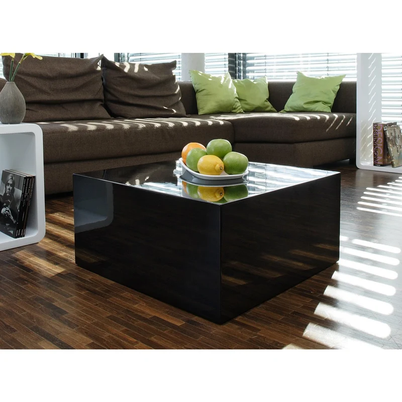 Couchtisch Hochglanz Schwarz, quadratisch – 60 × 60 cm