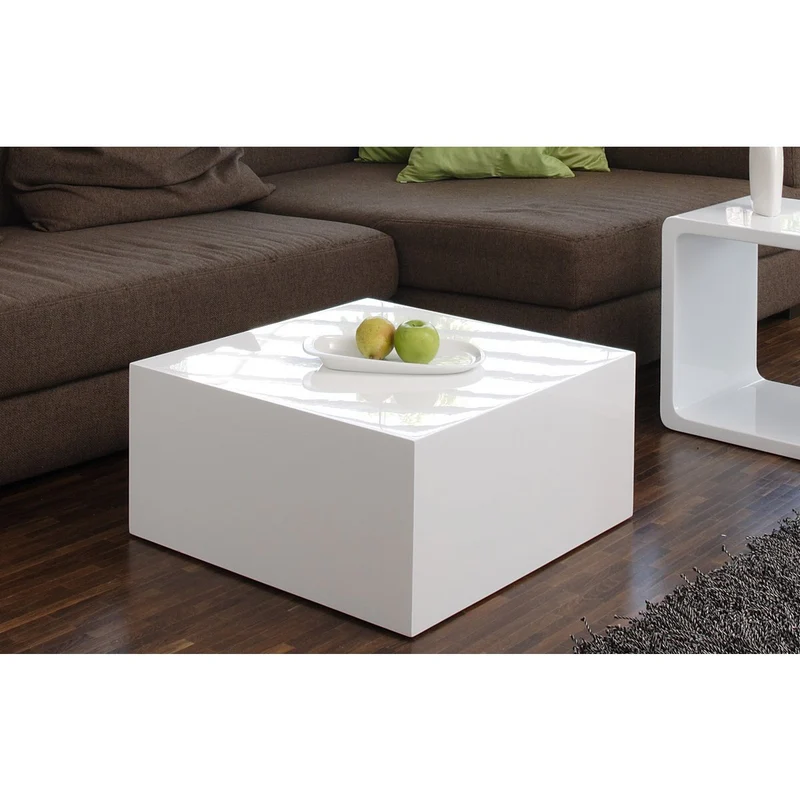 Couchtisch Hochglanz Weiß, quadratisch – 60 × 60 cm