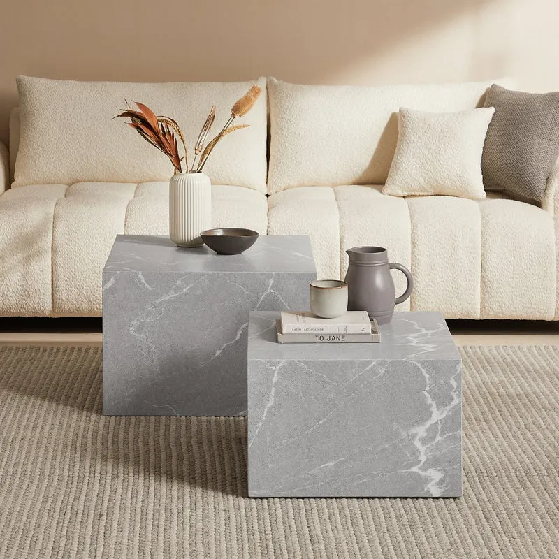Couchtische in Marmoroptik, Grau – 2er-Set