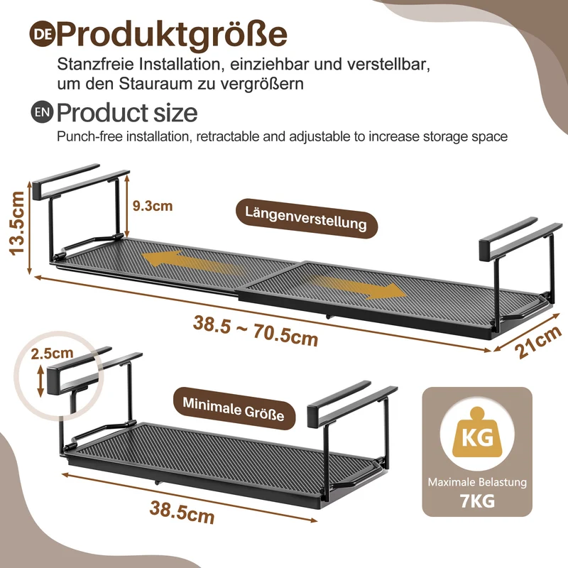 Yorbay ausziehbares Hängeregal 38,5–70,5 cm