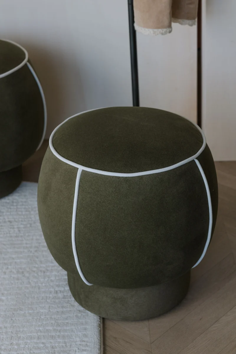 White Label Living Hocker Marina – Grün, Polyester, 45 × 45 × 48 cm