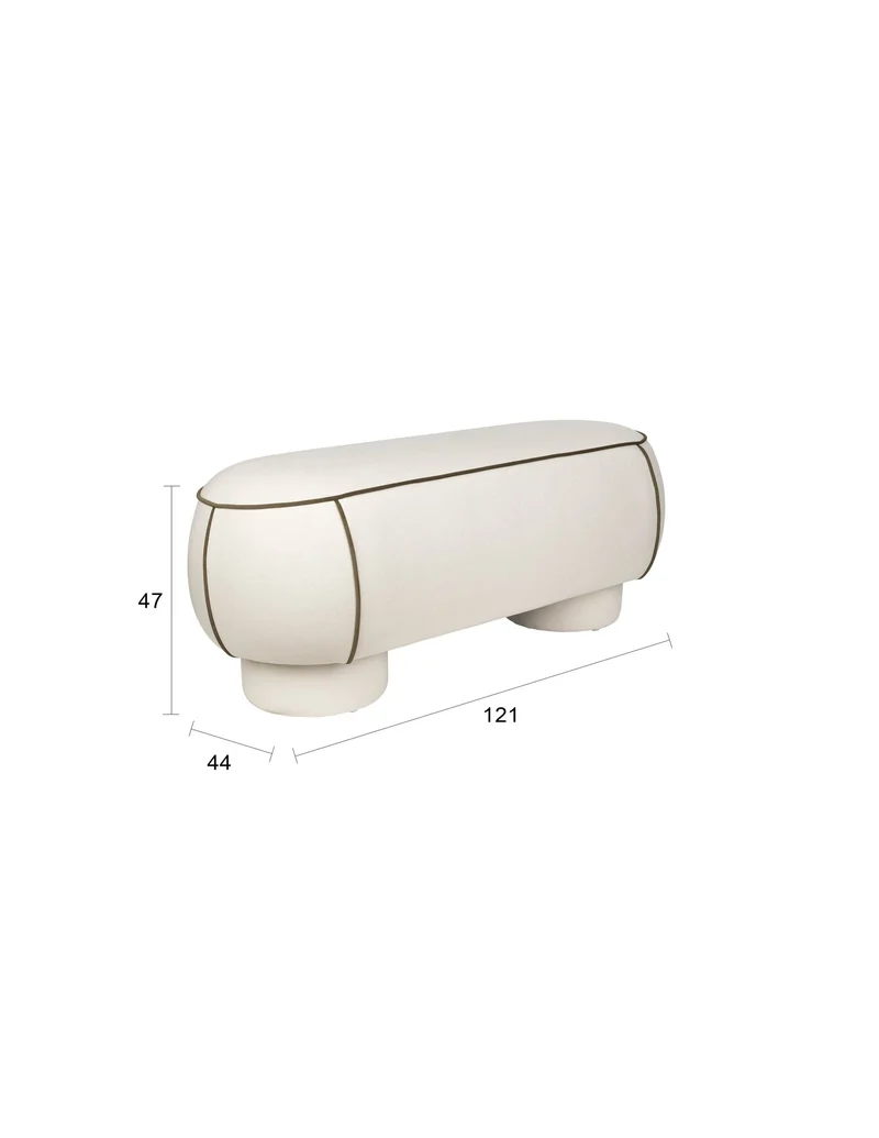 White Label Living Bank Marina L – Weiß, Polyester, 44 × 121 × 47 cm