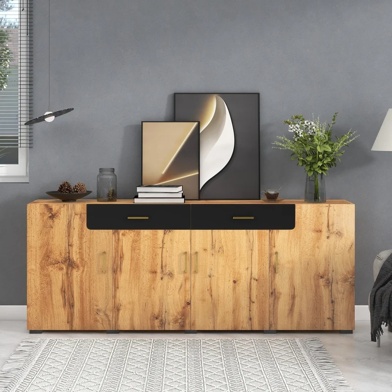 Sideboard mit 4 Türen und 2 Schubladen, 208 x 39.5 x 80 cm